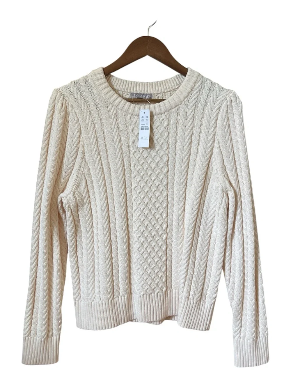J. Crew Ivory Cable-Knit Crewneck Sweater